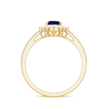 Certified 0.5 Carat Pear Shaped Blue Sapphire Crown Engagement Ring with Diamond