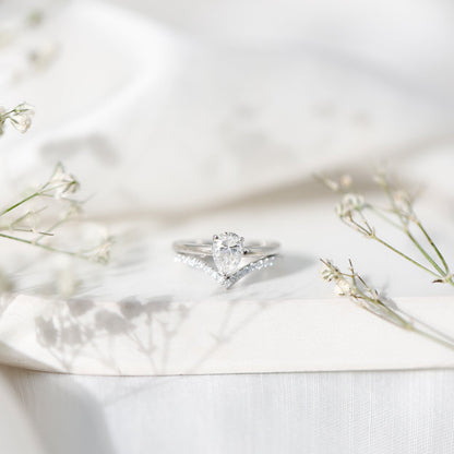 Pear Cut Solitaire Moissanite Engagement Ring with Enhancer
