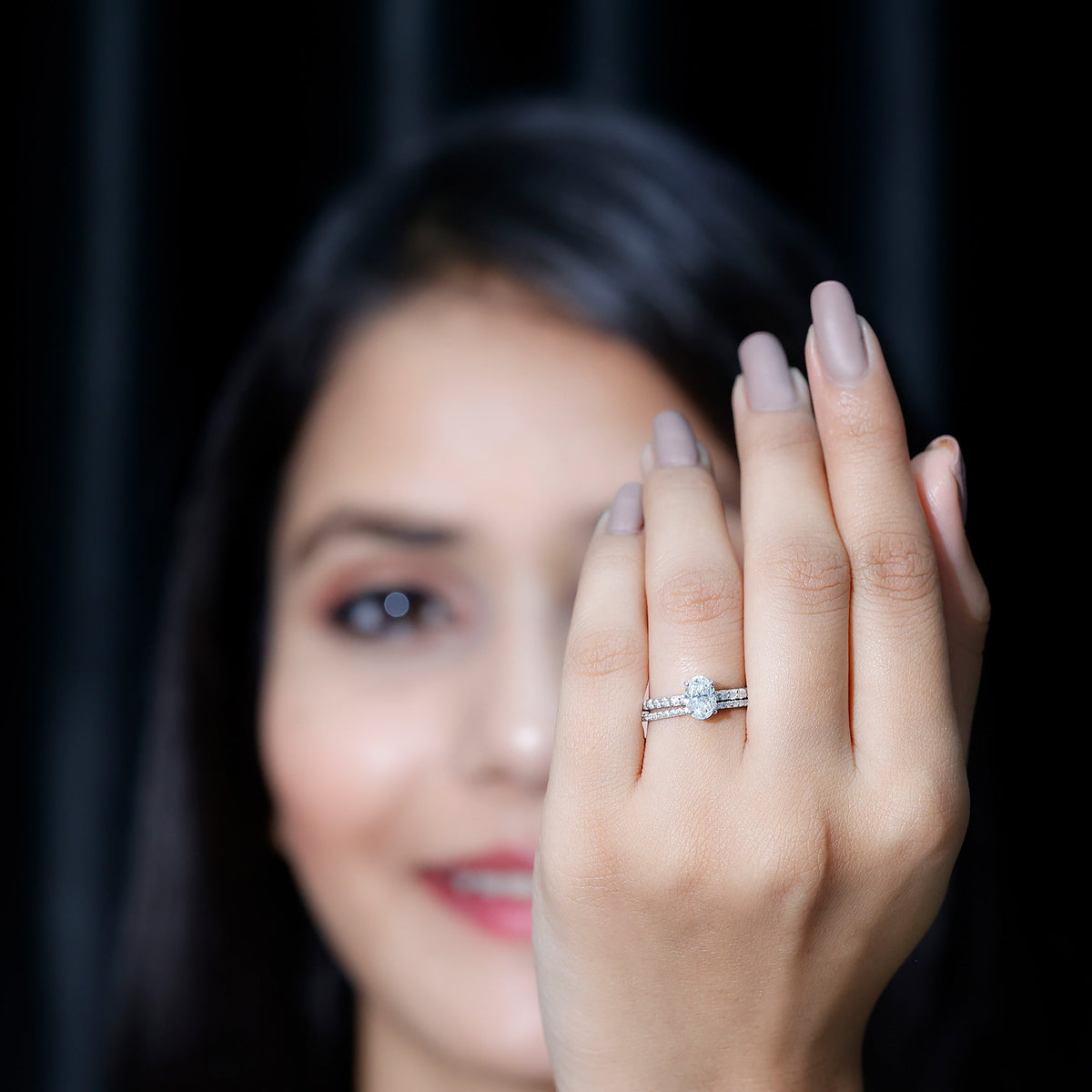 Oval Shaped Moissanite Engagement Ring with Wedding Band Set