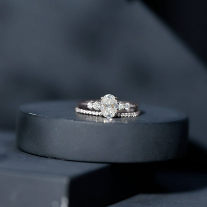 Certified Moissanite Oval Shaped Wedding Ring Set