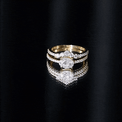 Oval Cut Moissanite Engagement Ring with Wedding Band Set