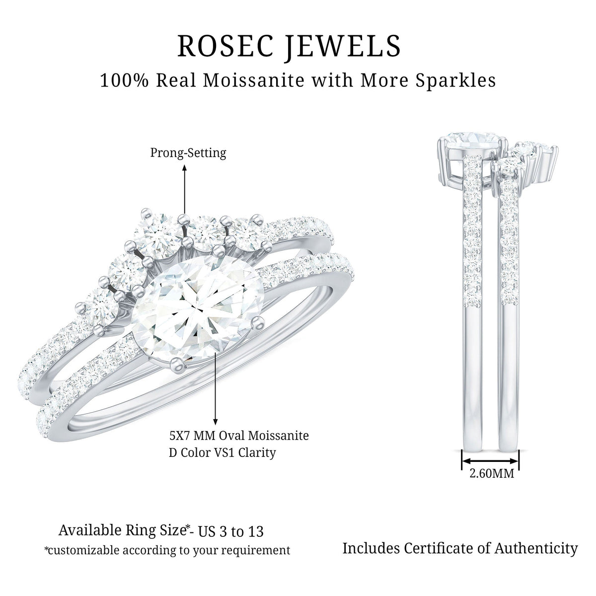Oval Cut Moissanite Engagement Ring with Wedding Band Set