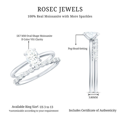 Oval Cut Moissanite Solitaire Bridal Ring Set for Women
