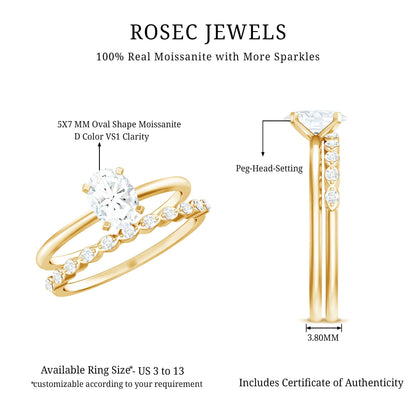 Oval Cut Moissanite Solitaire Bridal Ring Set for Women