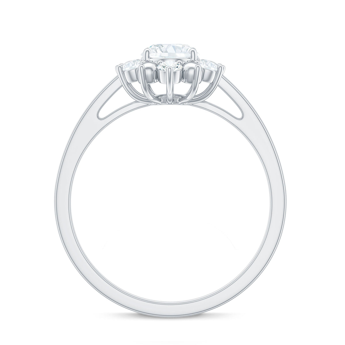 Certified Oval Moissanite Flower Halo Engagement Ring
