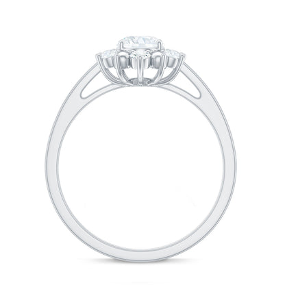 Certified Oval Moissanite Flower Halo Engagement Ring