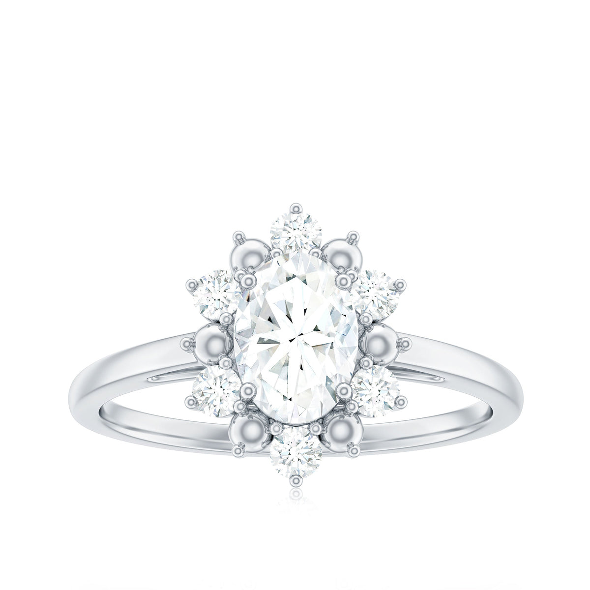 Certified Oval Moissanite Flower Halo Engagement Ring