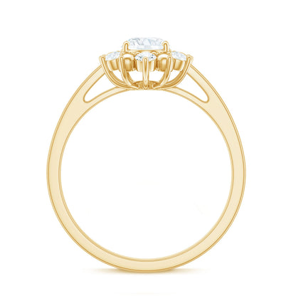 Certified Oval Moissanite Flower Halo Engagement Ring
