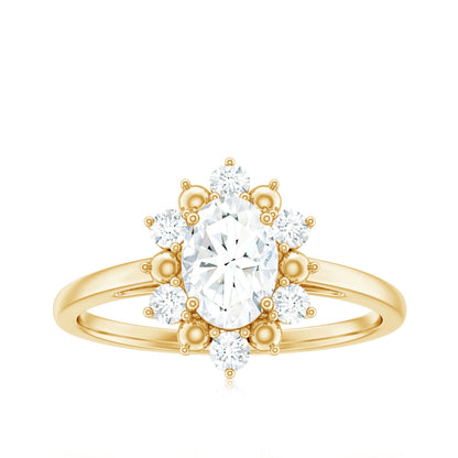 Certified Oval Moissanite Flower Halo Engagement Ring