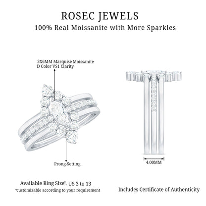 Marquise Cut Moissanite Solitaire Trio Ring Set