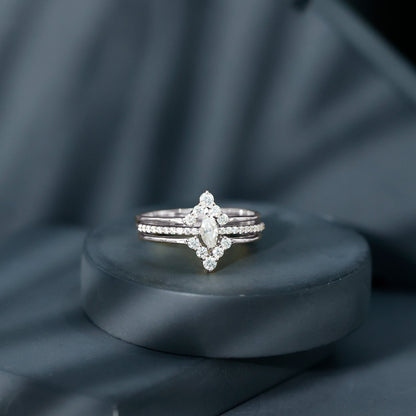 Marquise Cut Moissanite Solitaire Trio Ring Set