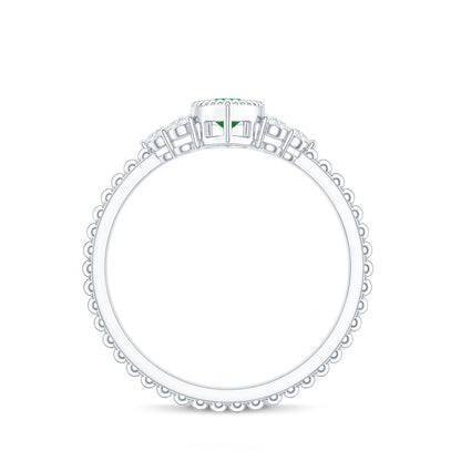 Vintage Inspired Emerald Promise Engagement Ring with Trio Diamond