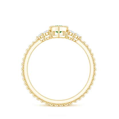Vintage Inspired Emerald Promise Engagement Ring with Trio Diamond