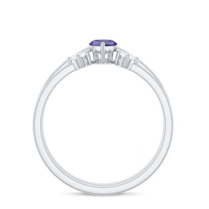 Natural 0.6 Carat Marquise Tanzanite Diamond Promise Ring Set of 2