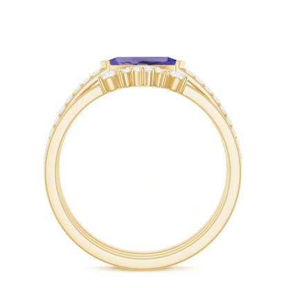 Certified 0.6 Carat Real Marquise Tanzanite 3 Piece Wedding Ring Set with Diamond