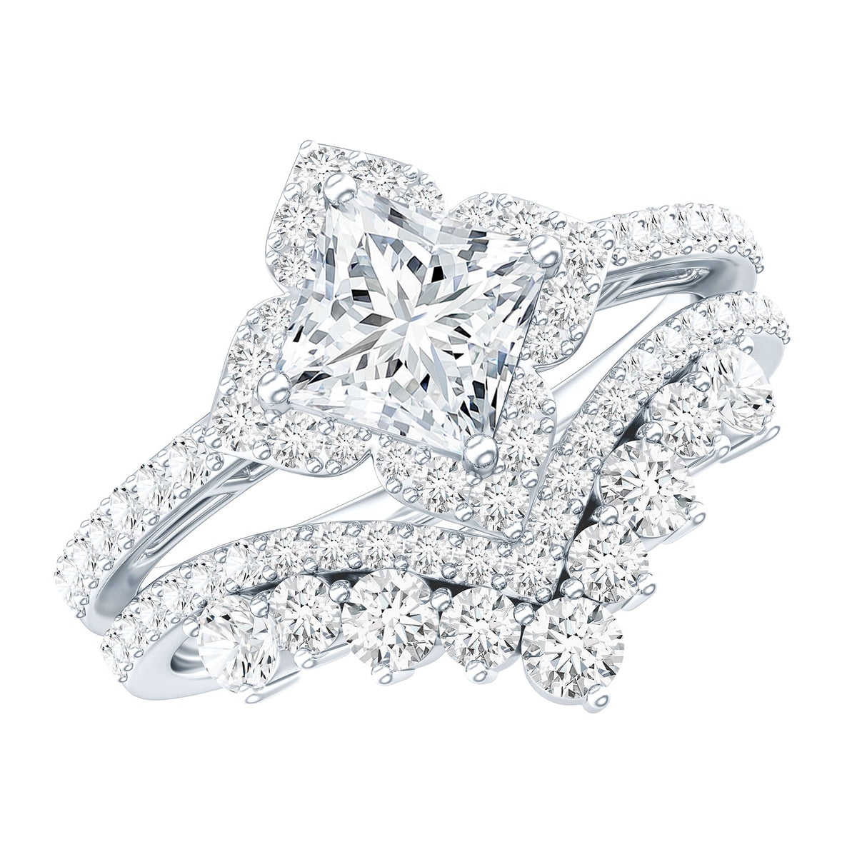 Princess Cut Moissanite Bridal Wedding Ring Set for Women