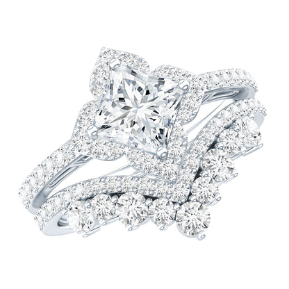 Princess Cut Moissanite Bridal Wedding Ring Set for Women