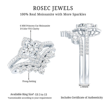 Certified Moissanite Statement Wedding Ring Set