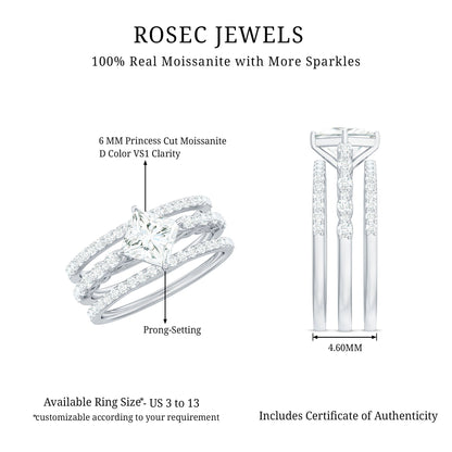1.25 Carat Princess Cut Moissanite 3 Piece Bridal Ring Set