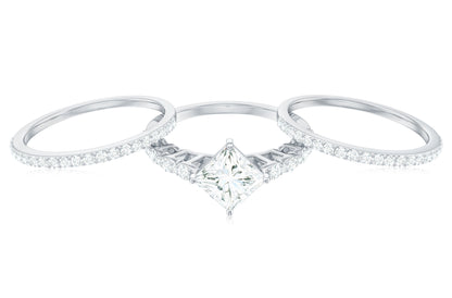 1.25 Carat Princess Cut Moissanite 3 Piece Bridal Ring Set
