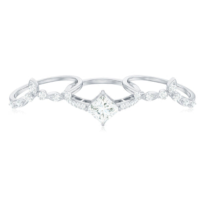 Classic Trio Bridal Ring Set with Princess and Round Cut Moissanites