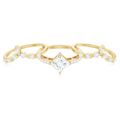 Classic Trio Bridal Ring Set with Princess and Round Cut Moissanites