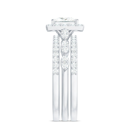 Princess Cut Moissanite Halo Engagement Ring with Wedding Bands