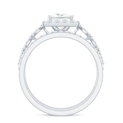 Princess Cut Moissanite Halo Engagement Ring with Wedding Bands
