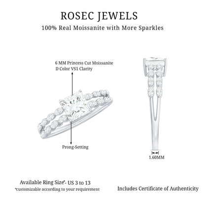 Certified Moissanite Princess Cut Engagement Ring in Double Band