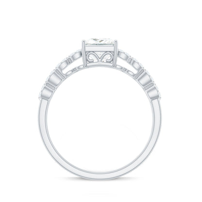 Certified Moissanite Princess Cut Engagement Ring in Double Band