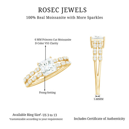 Certified Moissanite Princess Cut Engagement Ring in Double Band