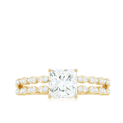 Certified Moissanite Princess Cut Engagement Ring in Double Band