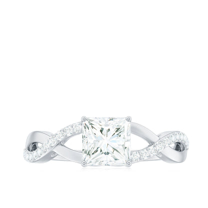 Princess Cut Moissanite Crossover Engagement Ring for Women