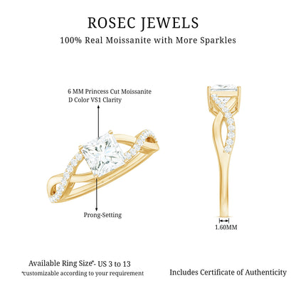 Princess Cut Moissanite Crossover Engagement Ring for Women