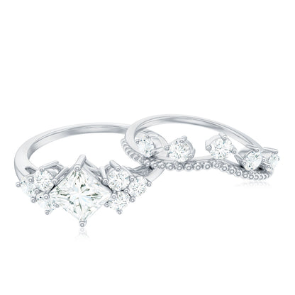 Princess and Round Cut Moissanite Wedding Ring Set