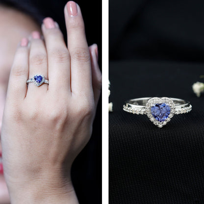 Certified 0.9 Carat Lab Grown Blue Sapphire Heart Engagement Ring with Diamond Halo