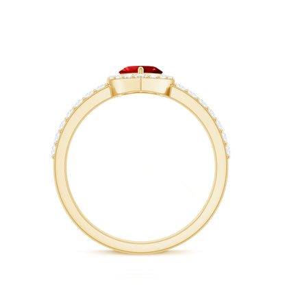 Lab Created Ruby Heart Promise Ring with Diamond Halo