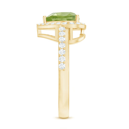 Natural 2 Carat Peridot Heart Engagement Ring with Diamond Halo