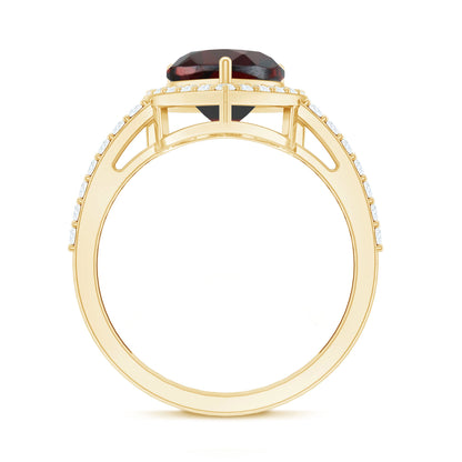 Natural Garnet Heart Shaped Engagement Ring with Diamond Halo
