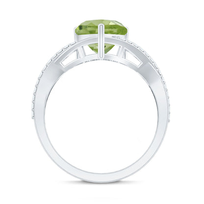 Natural 2 Carat Peridot Heart Engagement Ring with Diamond Crossover Shank
