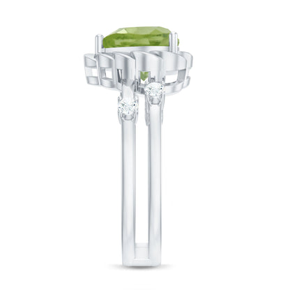 Heart Shape Peridot Solitaire Band Ring with Diamond Stones