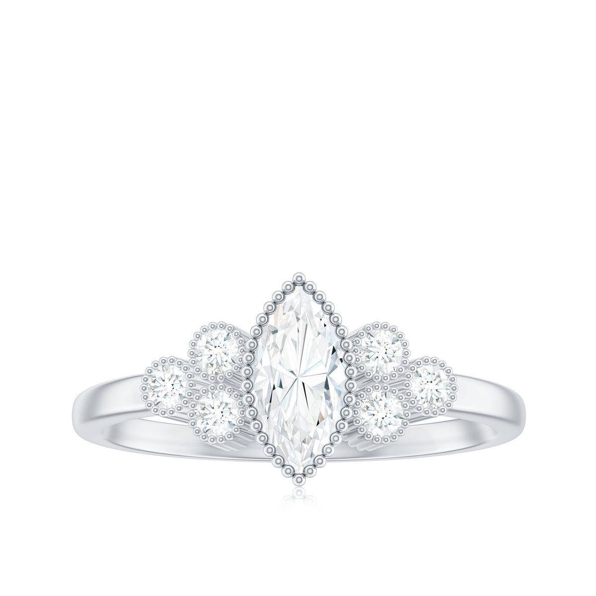 Marquise Moissanite Engagement Ring with Trios