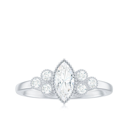Marquise Moissanite Engagement Ring with Trios