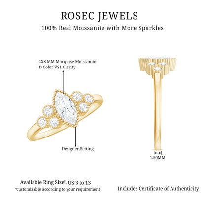 Marquise Moissanite Engagement Ring with Trios