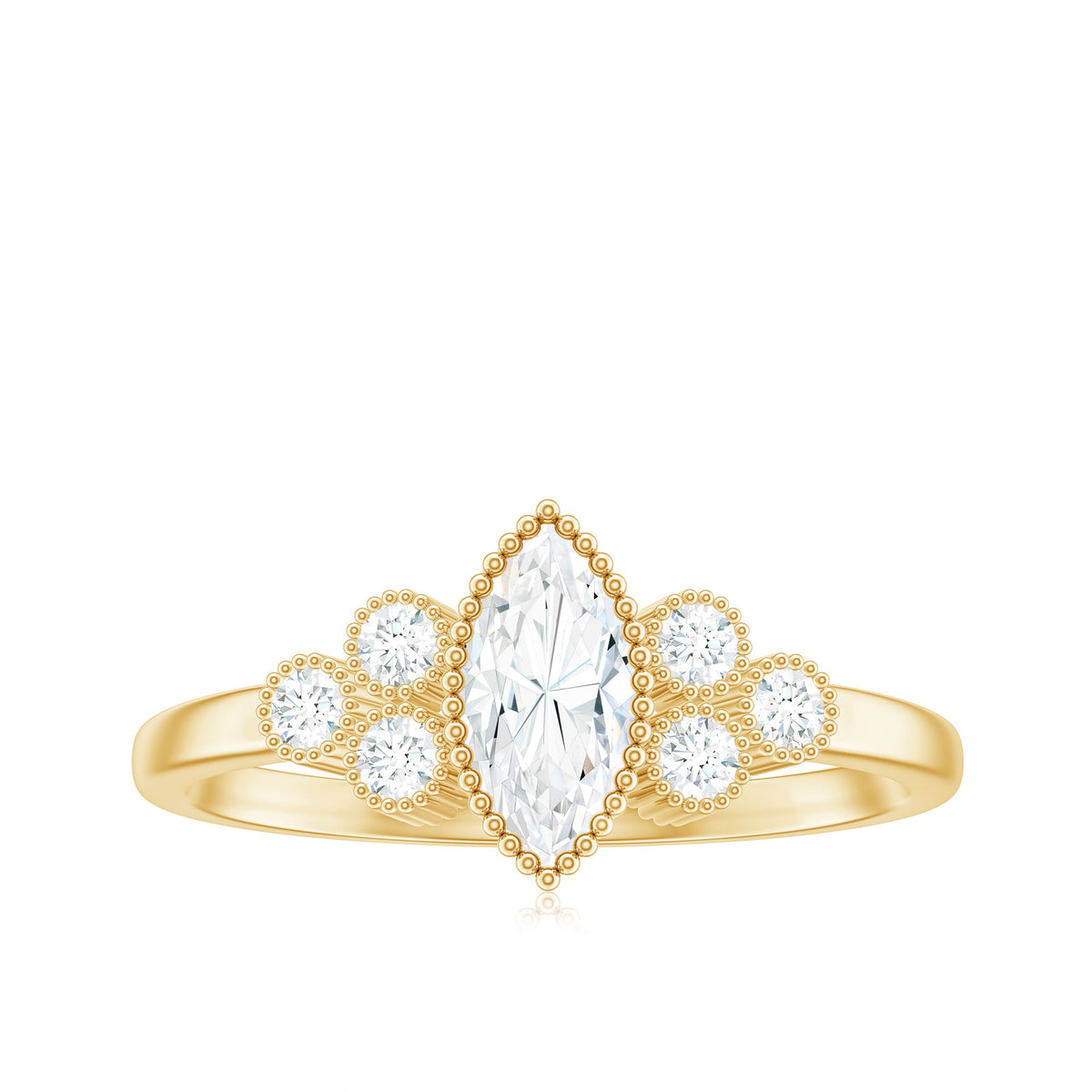 Marquise Moissanite Engagement Ring with Trios