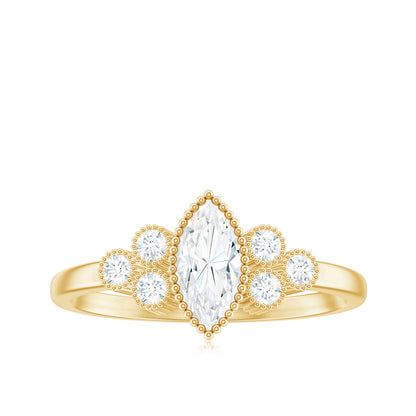 Marquise Moissanite Engagement Ring with Trios