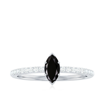 0.7 Carat Marquise Cut Black Onyx Minimal Promise Ring with Diamond