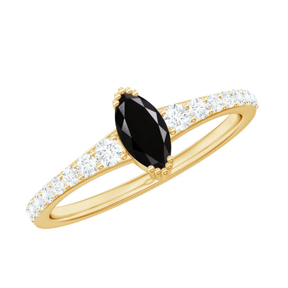 Genuine Marquise Black Spinel Promise Ring with Diamond