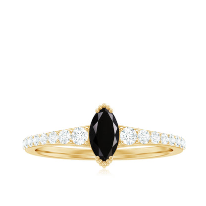 Genuine Marquise Black Spinel Promise Ring with Diamond