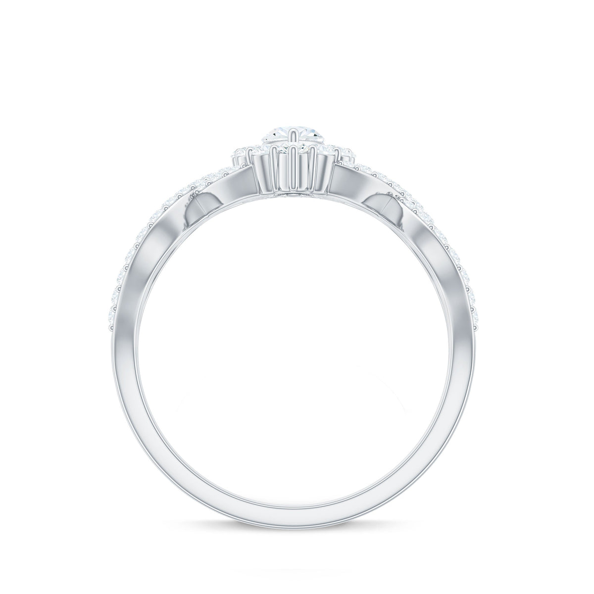 Marquise Moissanite Criss Cross Engagement Ring with Halo